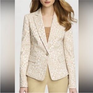 Anne Klein leopard animal print blazer suit jacket tan white size 4 EUC.